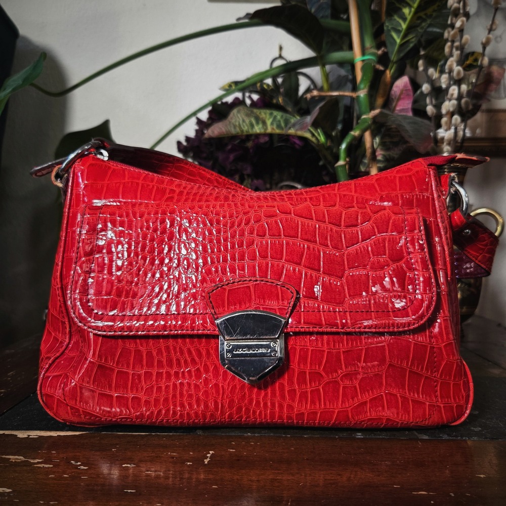 Liz Claiborne Shoulder Bag Red Croc Embossed Vintage Y2K Faux‎ Leather Purse
